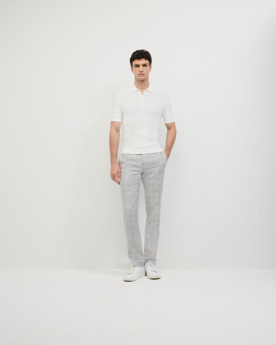 Textured Zip-up Knit Polo, White, hi-res